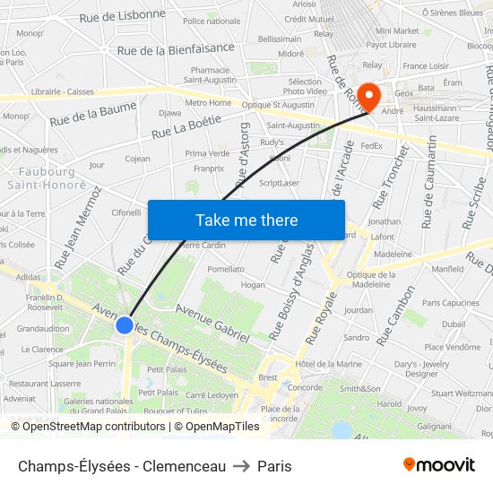 Champs-Élysées - Clemenceau to Paris map