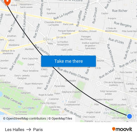 Les Halles to Paris map