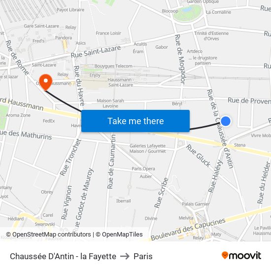 Chaussée D'Antin - la Fayette to Paris map