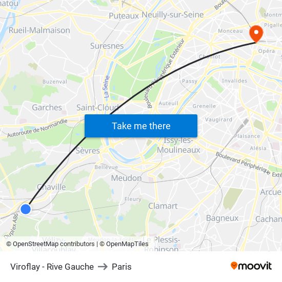 Viroflay - Rive Gauche to Paris map