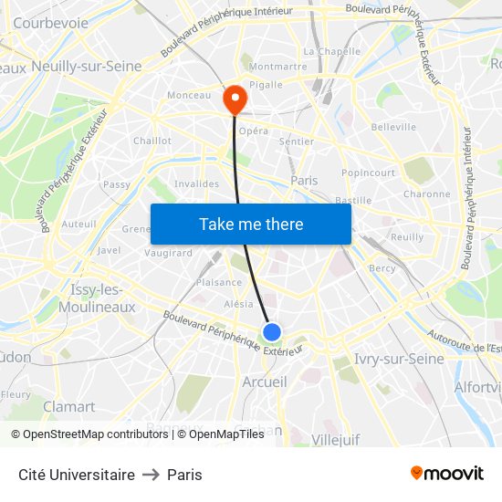Cité Universitaire to Paris map