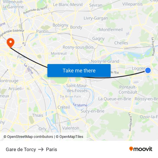 Gare de Torcy to Paris map