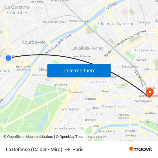 La Défense (Calder - Miro) to Paris map