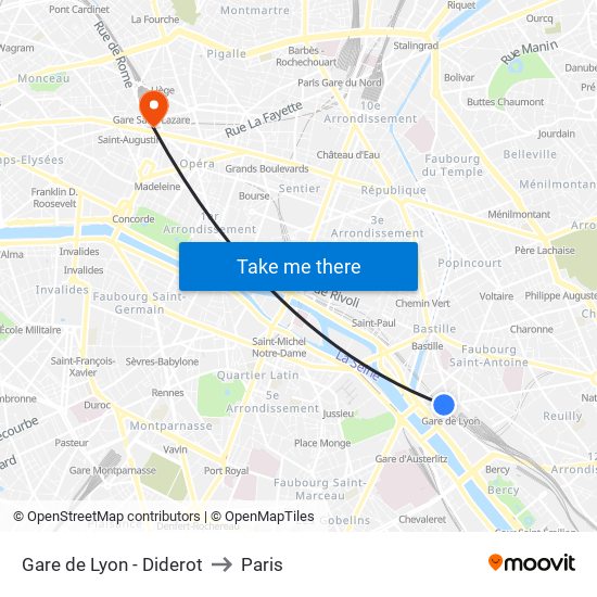 Gare de Lyon - Diderot to Paris map