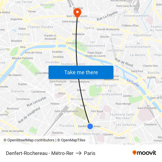 Denfert-Rochereau - Métro-Rer to Paris map