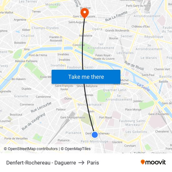 Denfert-Rochereau - Daguerre to Paris map