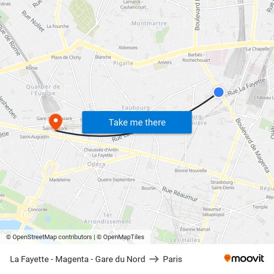 La Fayette - Magenta - Gare du Nord to Paris map