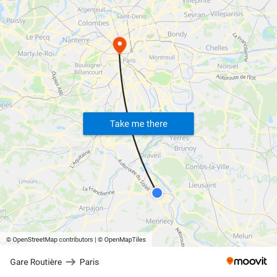 Gare Routière to Paris map