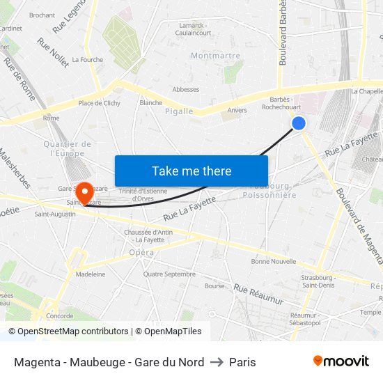 Magenta - Maubeuge - Gare du Nord to Paris map