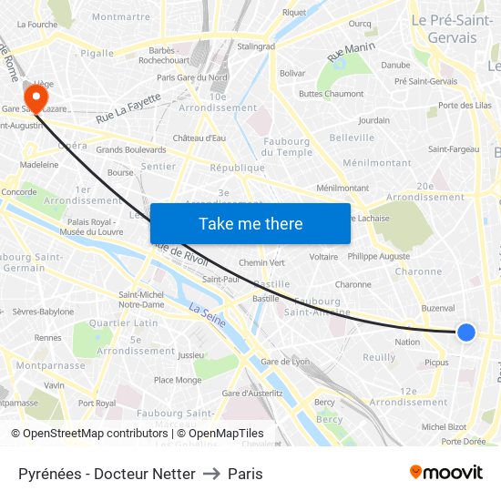 Pyrénées - Docteur Netter to Paris map