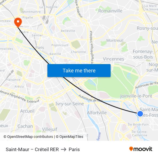 Saint-Maur – Créteil RER to Paris map