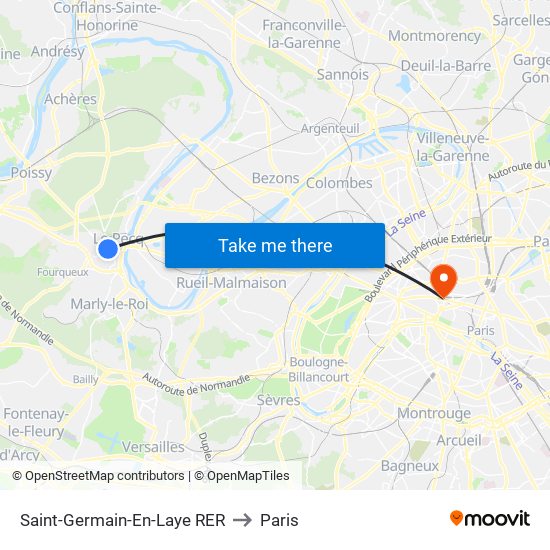 Saint-Germain-En-Laye RER to Paris map
