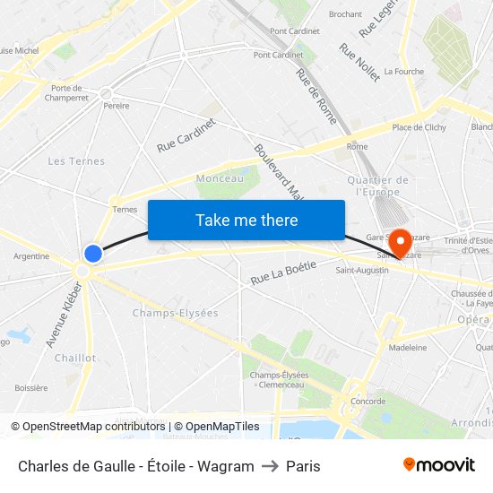 Charles de Gaulle - Étoile - Wagram to Paris map