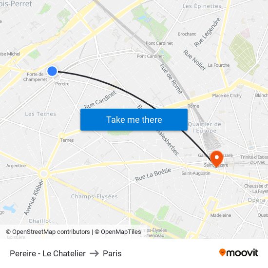 Pereire - Le Chatelier to Paris map