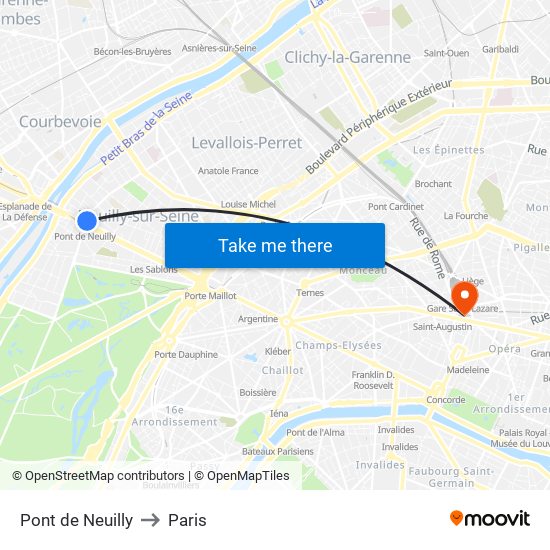 Pont de Neuilly to Paris map