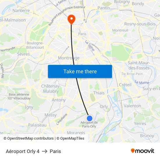 Aéroport Orly 4 to Paris map