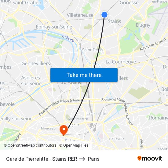 Gare de Pierrefitte - Stains RER to Paris map