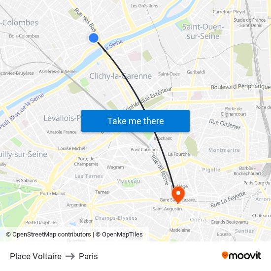 Place Voltaire to Paris map