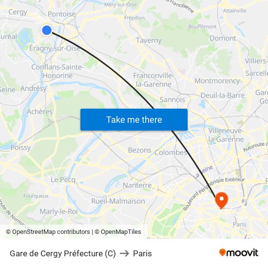 Gare de Cergy Préfecture (C) to Paris map