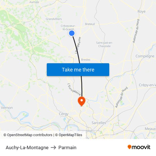 Auchy-La-Montagne to Parmain map