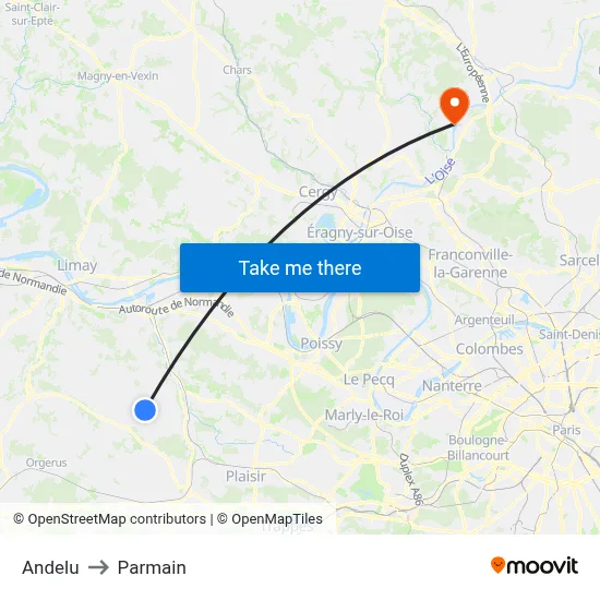 Andelu to Parmain map