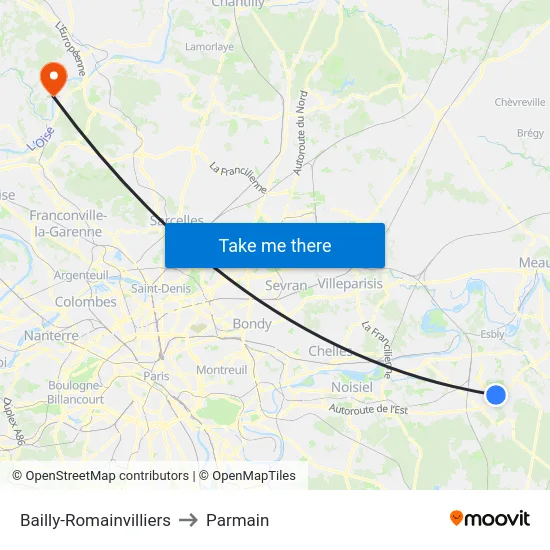 Bailly-Romainvilliers to Parmain map