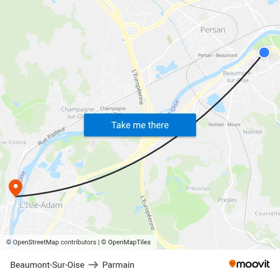 Beaumont-Sur-Oise to Parmain map