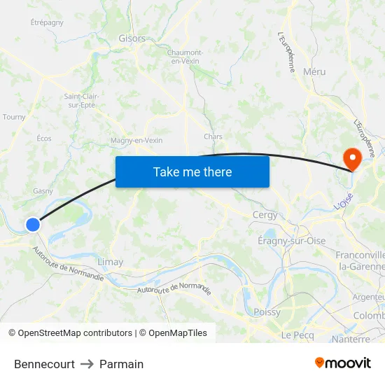 Bennecourt to Parmain map