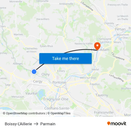 Boissy-L'Aillerie to Parmain map