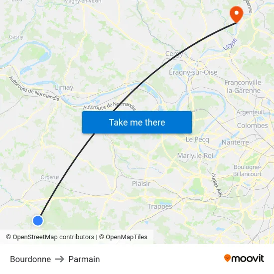 Bourdonne to Parmain map