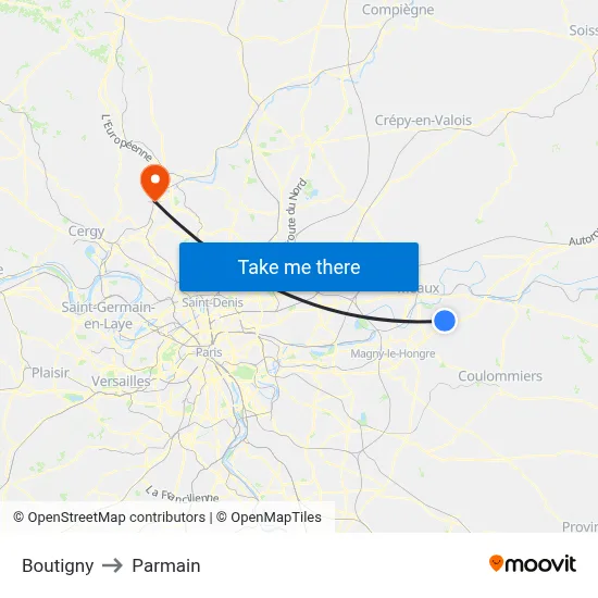 Boutigny to Parmain map