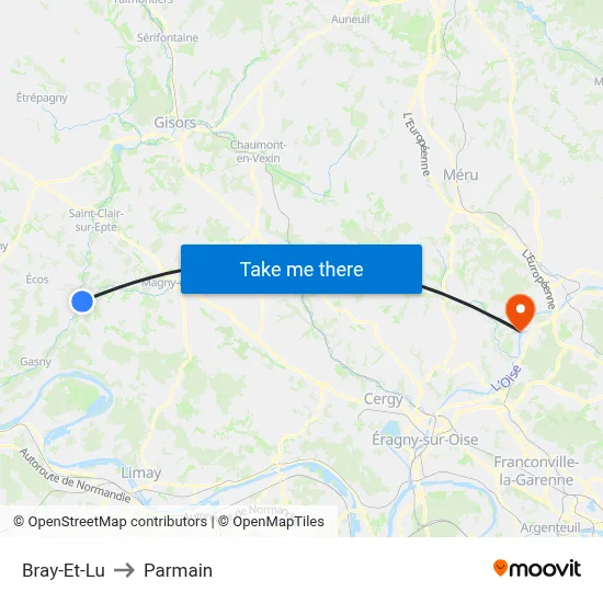 Bray-Et-Lu to Parmain map