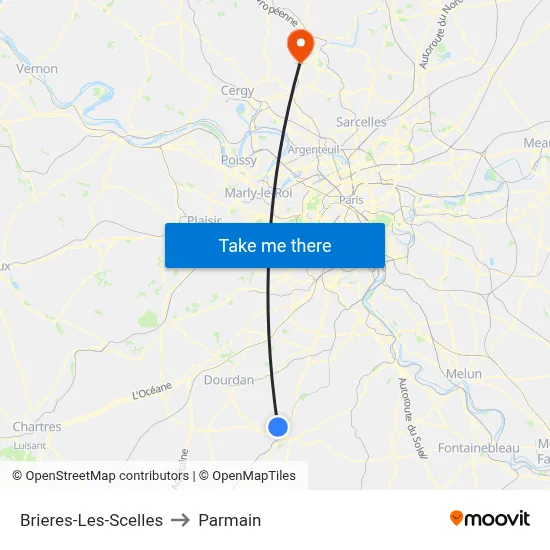Brieres-Les-Scelles to Parmain map