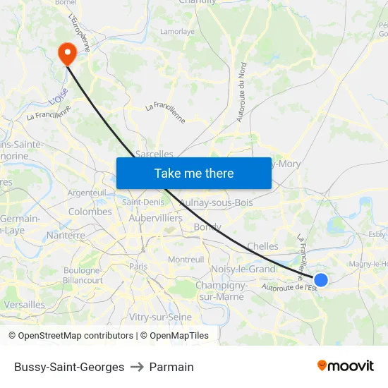 Bussy-Saint-Georges to Parmain map