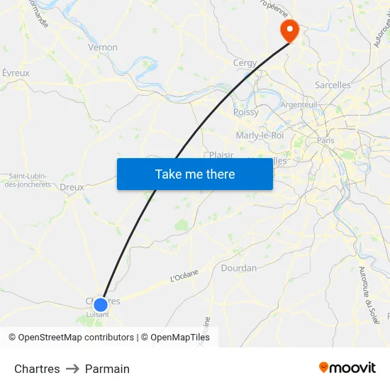 Chartres to Parmain map