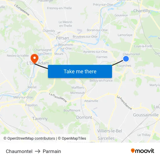 Chaumontel to Parmain map