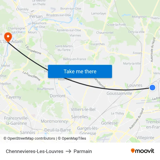 Chennevieres-Les-Louvres to Parmain map