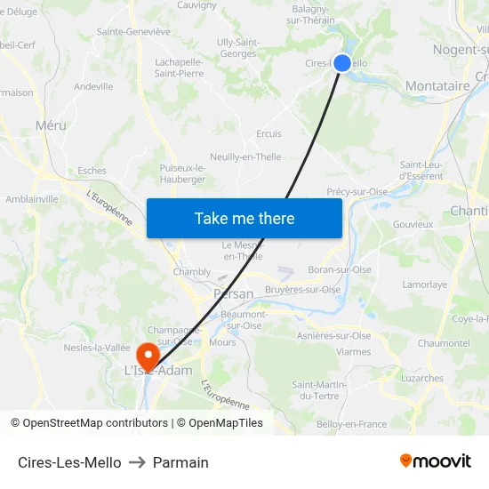 Cires-Les-Mello to Parmain map