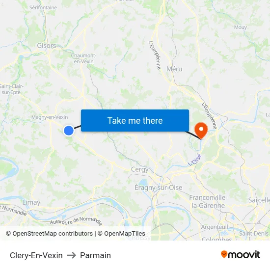 Clery-En-Vexin to Parmain map