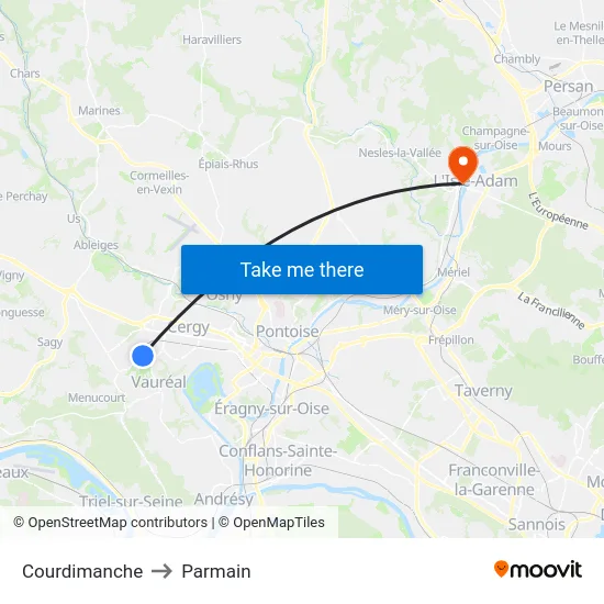 Courdimanche to Parmain map