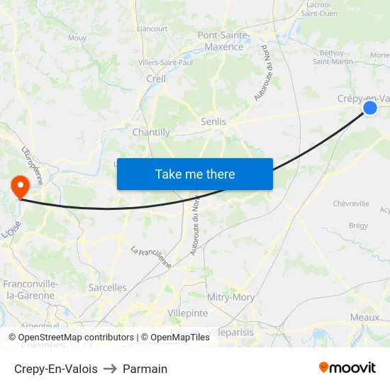 Crepy-En-Valois to Parmain map