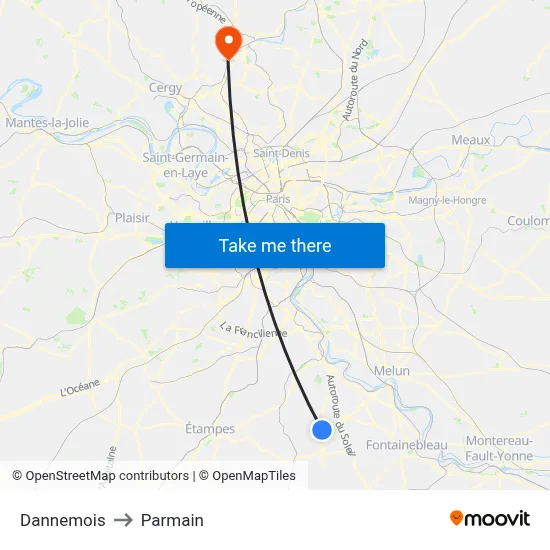 Dannemois to Parmain map