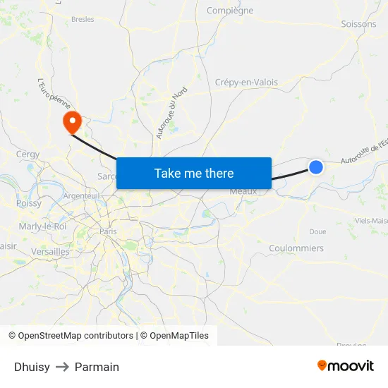 Dhuisy to Parmain map