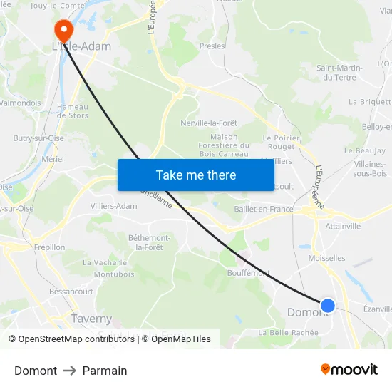 Domont to Parmain map