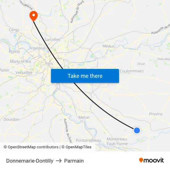 Donnemarie-Dontilly to Parmain map