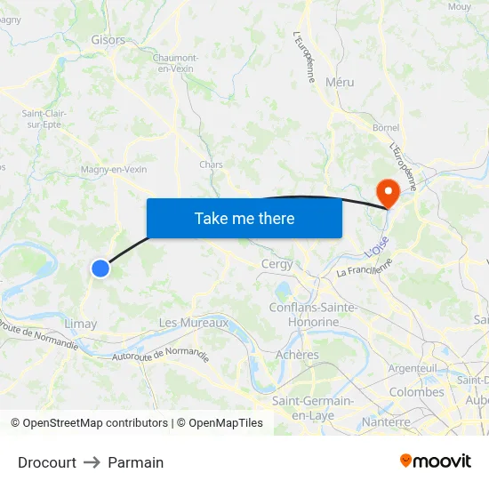 Drocourt to Parmain map