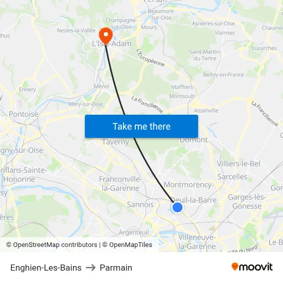 Enghien-Les-Bains to Parmain map