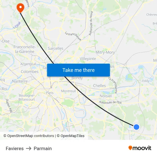 Favieres to Parmain map