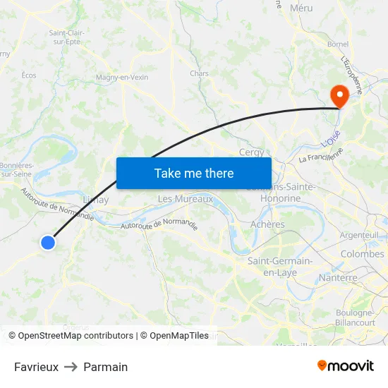 Favrieux to Parmain map