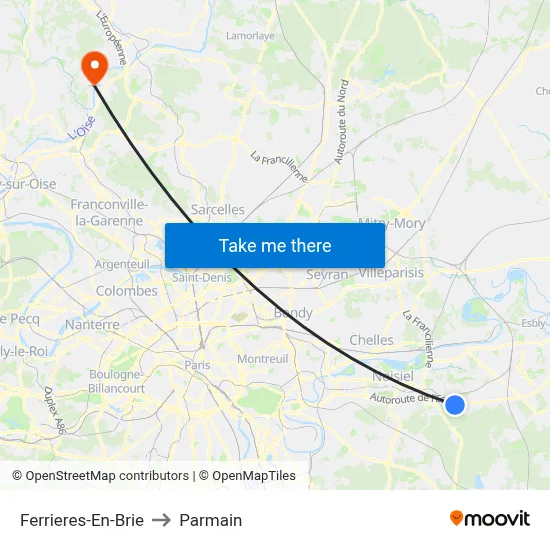 Ferrieres-En-Brie to Parmain map